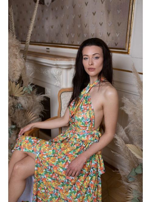 Többféleképpen köthető, virág mintás maxi ruha alkalmakra. 