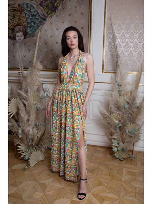 Többféleképpen köthető, virág mintás maxi ruha alkalmakra. 