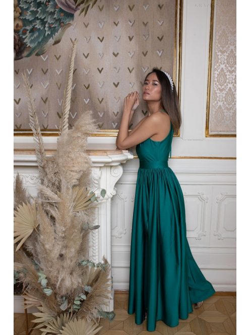 Elől-hátul zárt, ujjatlan maxi ruha – zöld