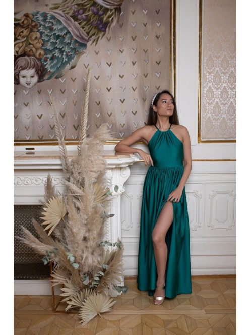 Elől-hátul zárt, ujjatlan maxi ruha – zöld