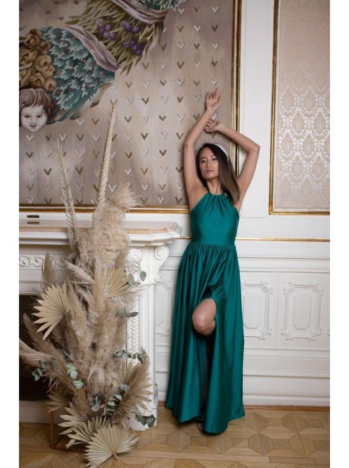 Elől-hátul zárt, ujjatlan maxi ruha – zöld