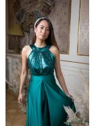 Csepp alakban kivágott flitteres maxi ruha – zöld 