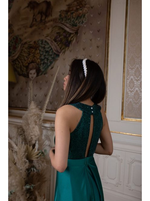 Csepp alakban kivágott flitteres maxi ruha – zöld 