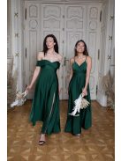 Elegáns, zöld színű ruha V kivágású, átlapolt felsőrésszel. 