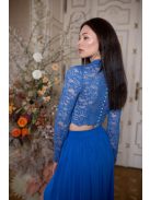 Hosszú ujjú csipke crop-top – királykék