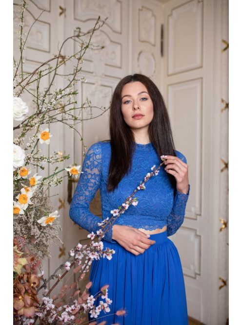 Hosszú ujjú csipke crop-top – királykék
