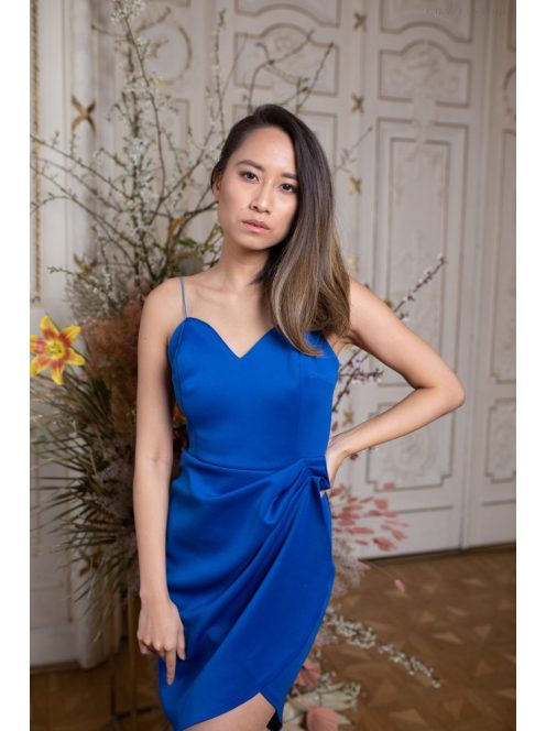 Oldalt húzott szoknyájú mini ruha - kék