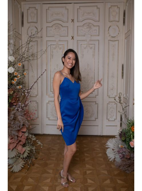 Oldalt húzott szoknyájú mini ruha - kék