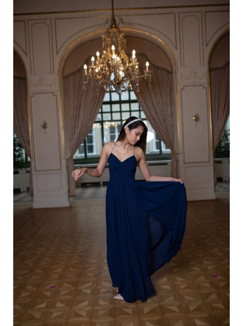 Hátnélküli maxi ruha minden alkalomra, sötétkék színben. 