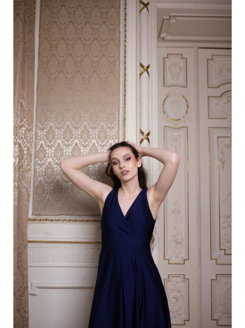 Maxi ruha átlapolt mellrésszel – sötétkék