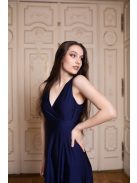 Maxi ruha átlapolt mellrésszel – sötétkék