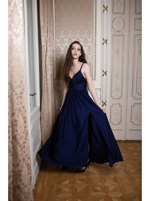  V-kivágású maxi ruha – sötétkék