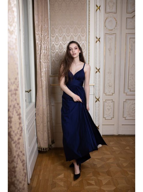 V-kivágású maxi ruha – sötétkék