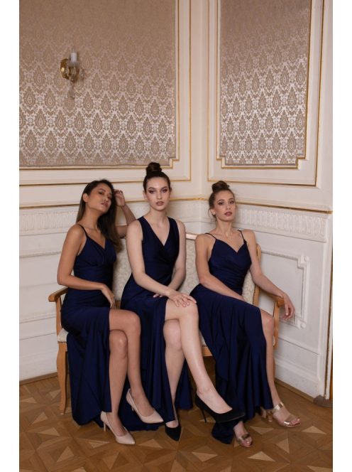  V-kivágású maxi ruha – sötétkék