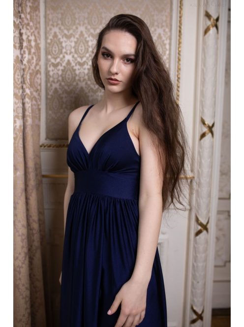 V-kivágású maxi ruha – sötétkék