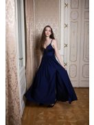 V-kivágású maxi ruha – sötétkék 