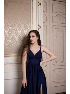 V-kivágású maxi ruha – sötétkék 