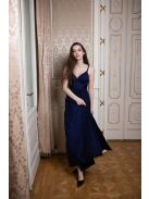 V-kivágású maxi ruha – sötétkék 