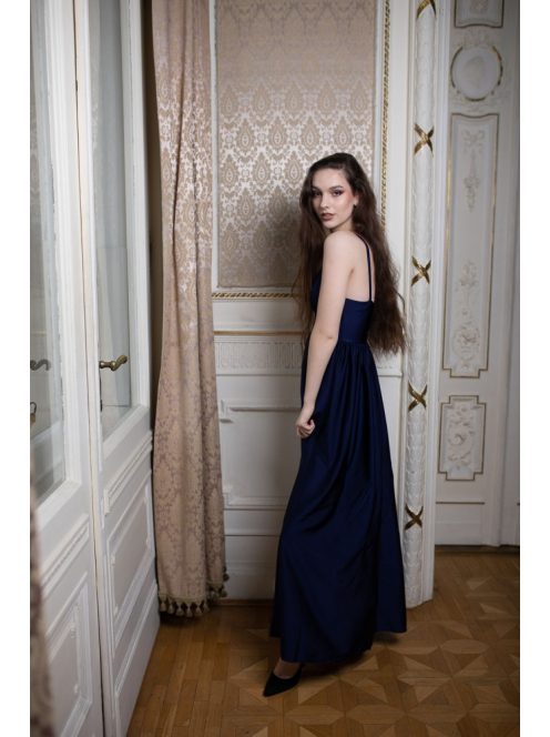 V-kivágású maxi ruha – sötétkék 