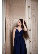 V-kivágású maxi ruha – sötétkék 