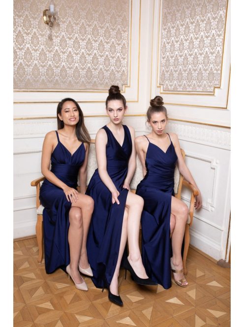 V-kivágású maxi ruha – sötétkék 