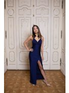V-kivágású, szűk szabású maxi ruha – sötétkék
