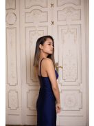  V-kivágású, szűk szabású maxi ruha – sötétkék