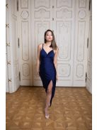  V-kivágású, szűk szabású maxi ruha – sötétkék