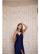 V-kivágású, szűk szabású maxi ruha – sötétkék