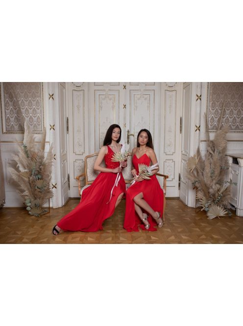 Hátnélküli muszlin ruha – piros 