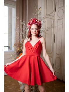 Piros színű mini ruha V kivágású, átlapolt mellrésszel. 