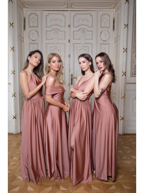 Coffee cream színű, V kivágású maxi ruha modern hercegnőknek.