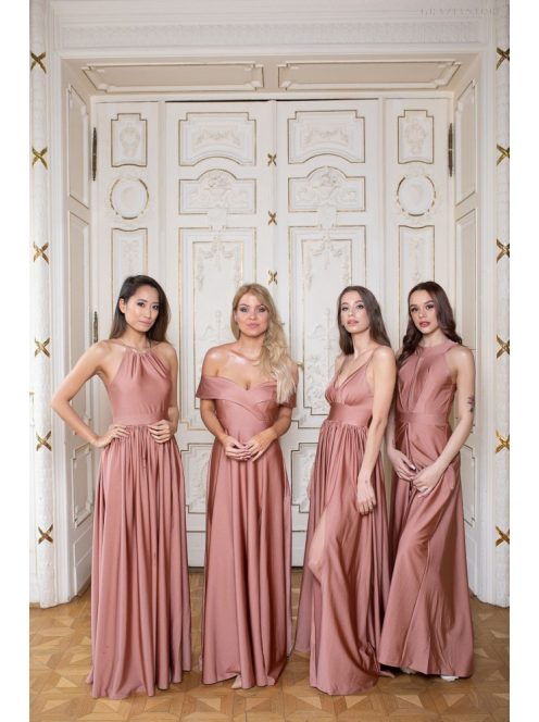 Coffee cream színű, V kivágású maxi ruha modern hercegnőknek.