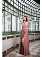 Elől-hátul zárt, ujjatlan maxi ruha – coffee cream