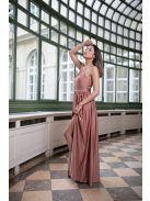 Elől-hátul zárt, ujjatlan maxi ruha – coffee cream