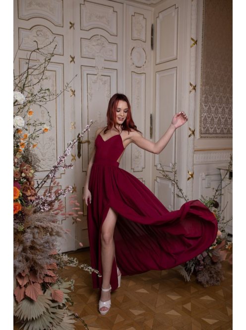 Hátnélküli muszlin ruha – bordó