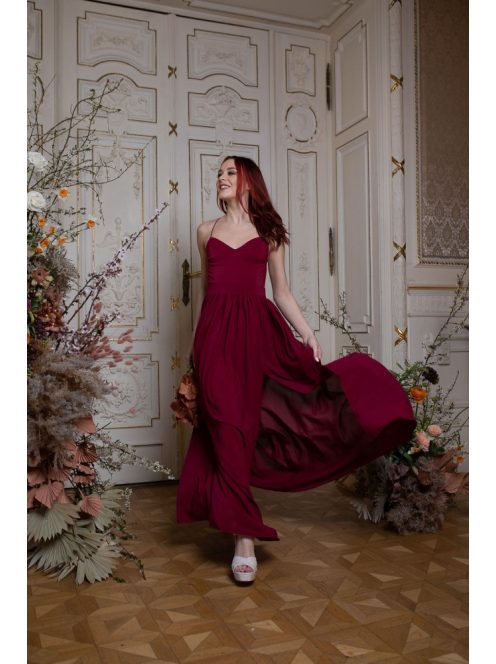 Hátnélküli muszlin ruha – bordó