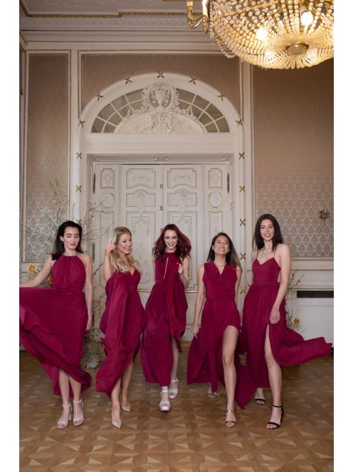 Hátnélküli muszlin ruha – bordó