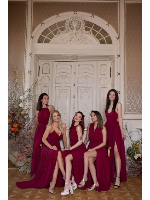 Hátnélküli muszlin ruha – bordó