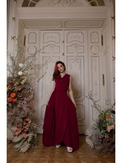 Átlapolós muszlin maxi ruha bordó színben alkalmakra.  