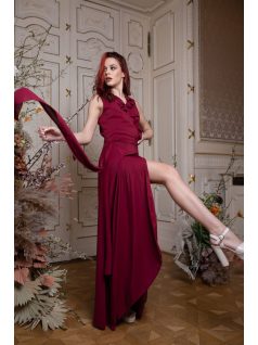 Átlapolós muszlin maxi ruha bordó színben alkalmakra.  