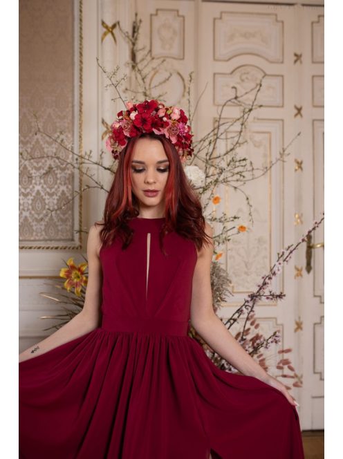 Csepp alakban kivágott maxi ruha – bordó 