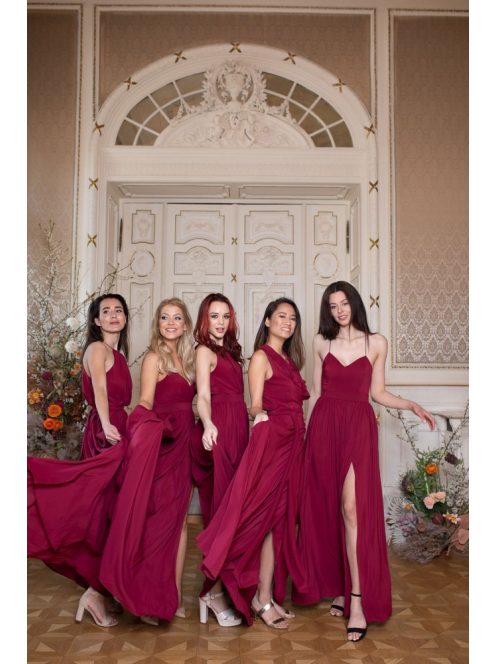 Csepp alakban kivágott maxi ruha – bordó 