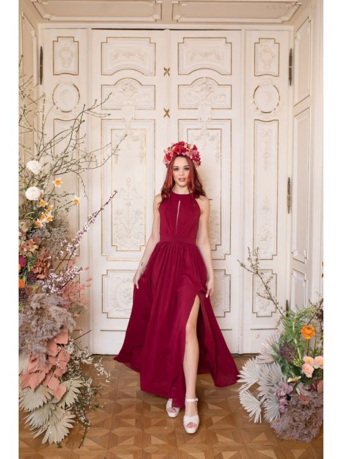 Csepp alakban kivágott maxi ruha – bordó 