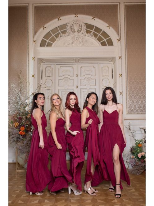 Csepp alakban kivágott maxi ruha – bordó 