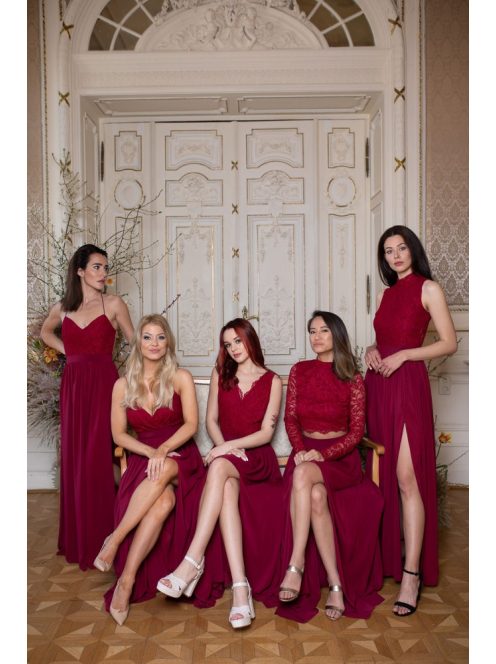 Elegáns bordó muszlin maxi szoknya ünnepélyes szettekhez. 