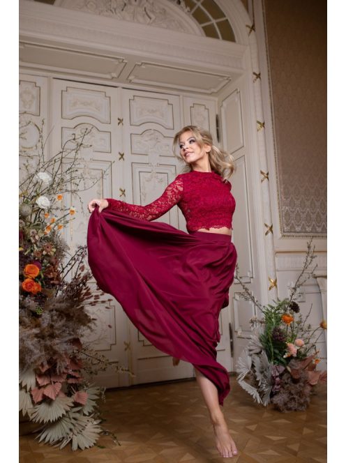 Elegáns bordó muszlin maxi szoknya ünnepélyes szettekhez. 