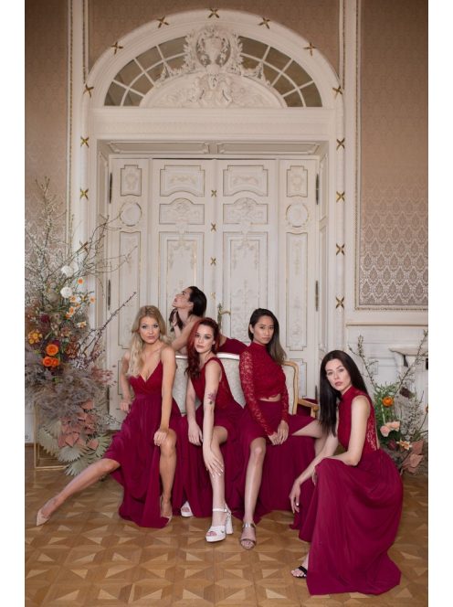 Elegáns bordó muszlin maxi szoknya ünnepélyes szettekhez. 