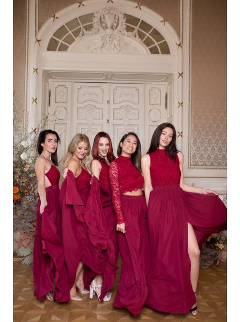 Elegáns bordó muszlin maxi szoknya ünnepélyes szettekhez. 