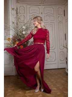 Elegáns bordó muszlin maxi szoknya ünnepélyes szettekhez. 